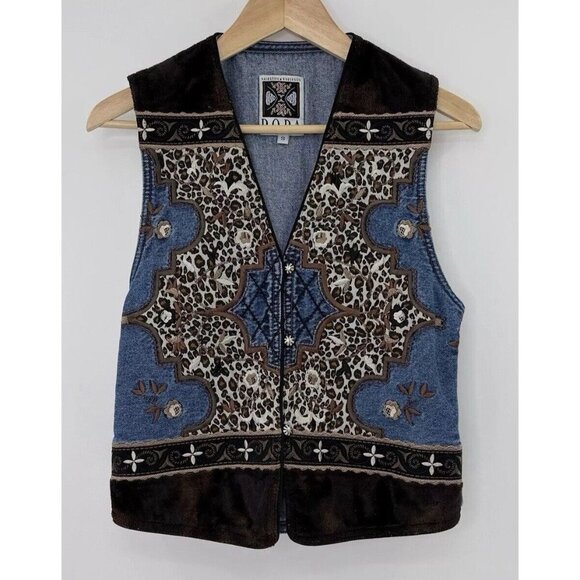 Vtg Hairston Roberson Ropa Vest Blue Jean Patchwork Western‎ Size S Cowgirl - Picture 1 of 11
